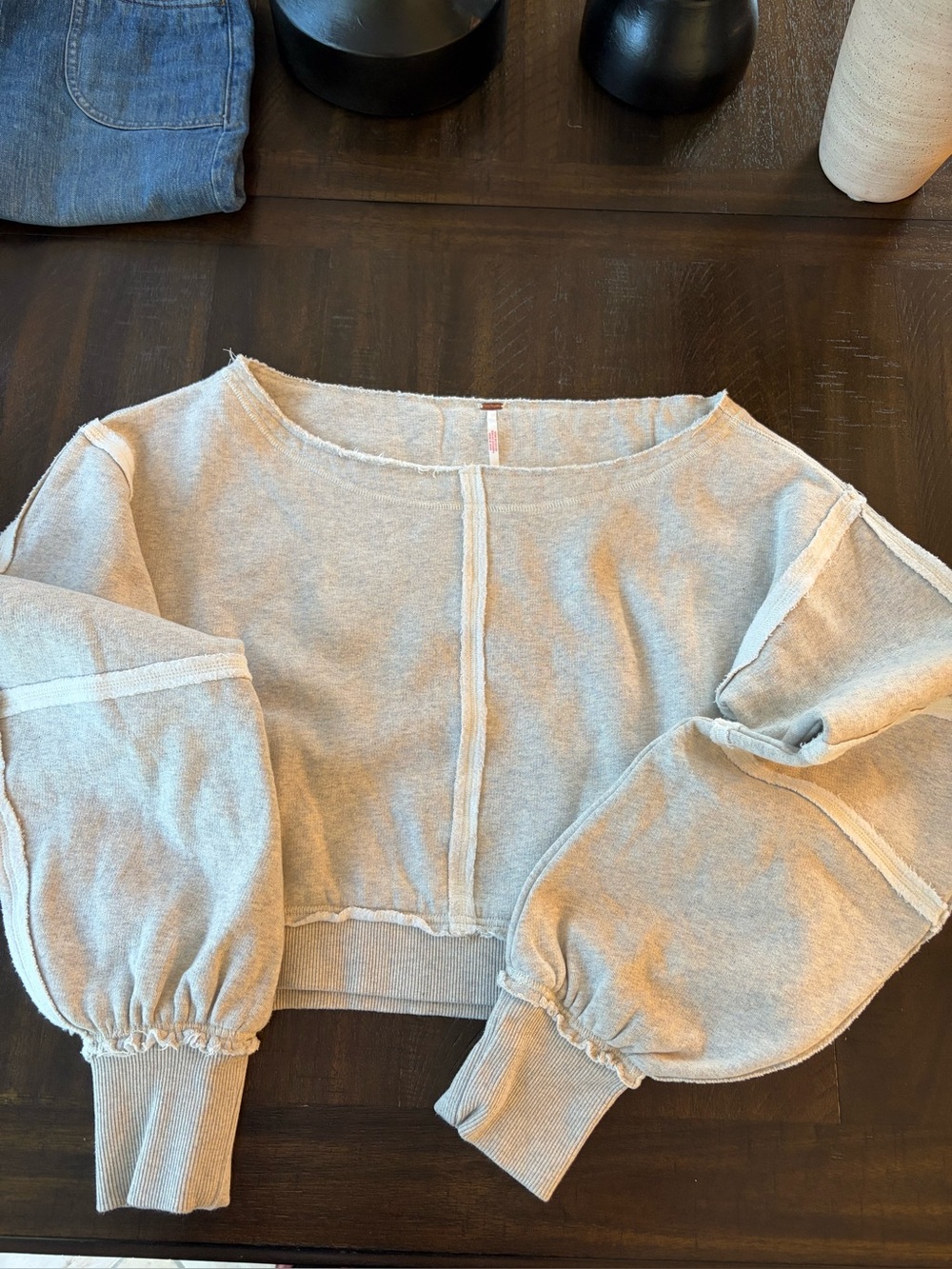 Women’s Free People Light Gray Cropped Sweatshirt Joggers Top